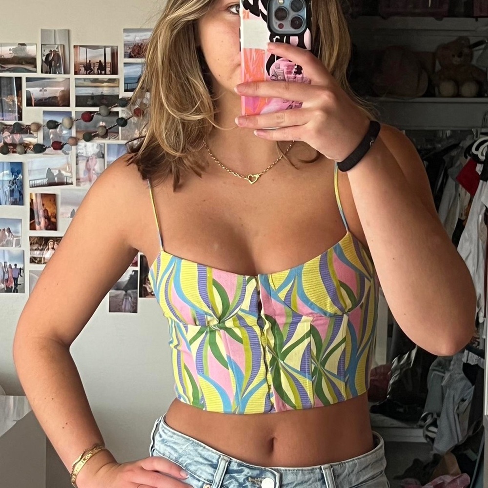 Zara Green and Purple Tie Front Crop Camisole